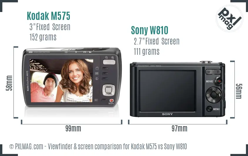 Kodak M575 vs Sony W810 Screen and Viewfinder comparison