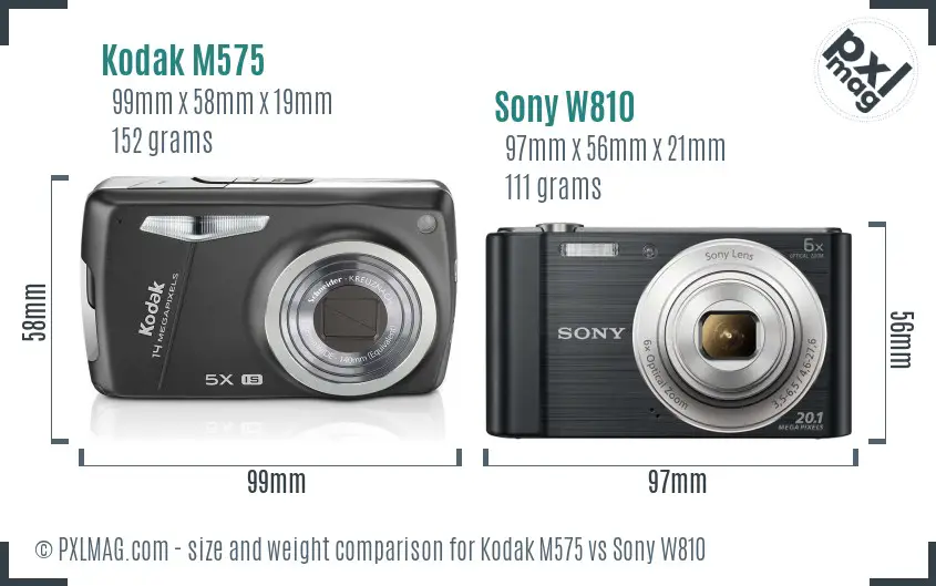 Kodak M575 vs Sony W810 size comparison
