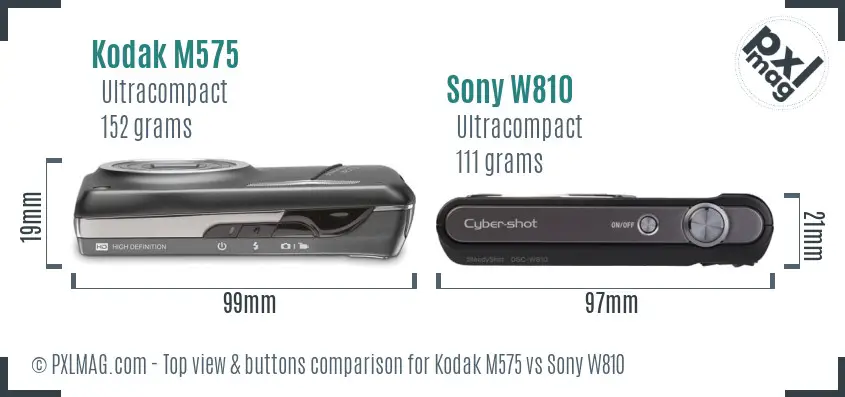 Kodak M575 vs Sony W810 top view buttons comparison
