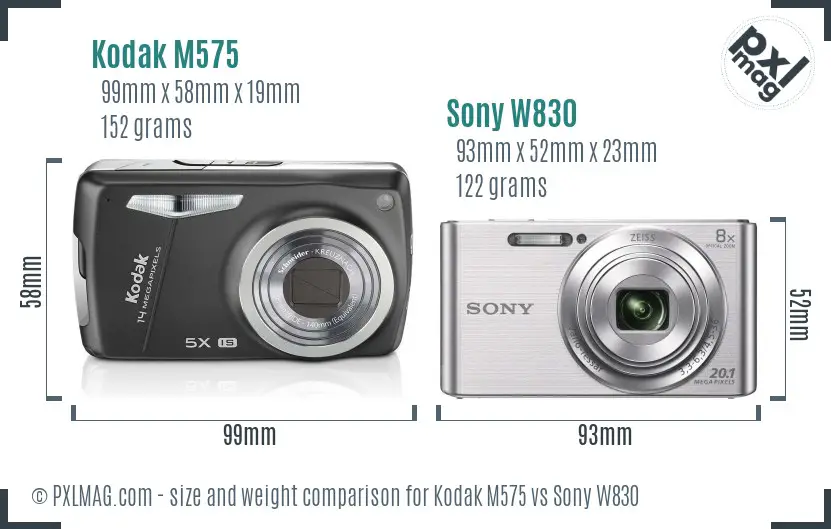 Kodak M575 vs Sony W830 size comparison