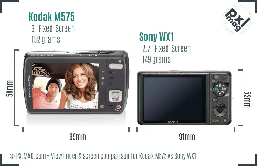 Kodak M575 vs Sony WX1 Screen and Viewfinder comparison
