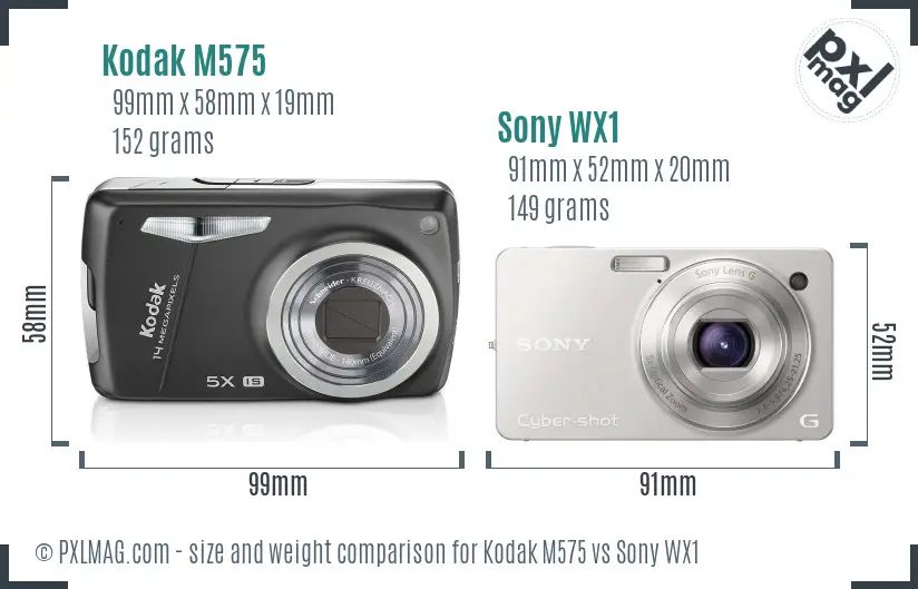 Kodak M575 vs Sony WX1 size comparison