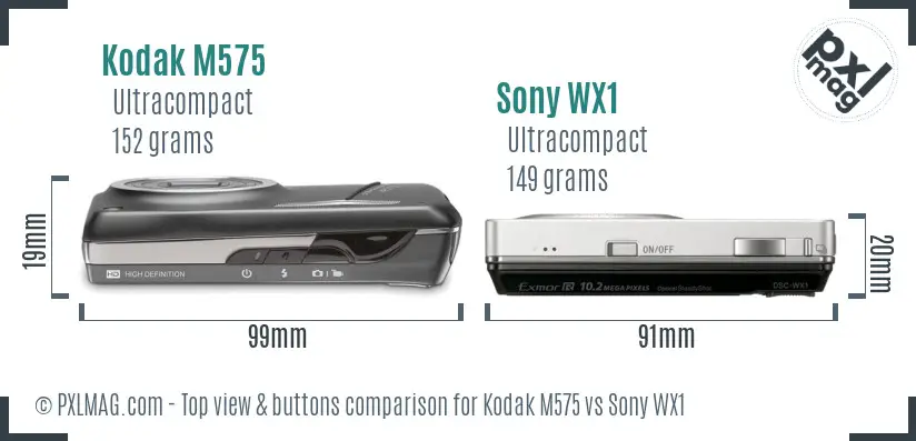 Kodak M575 vs Sony WX1 top view buttons comparison