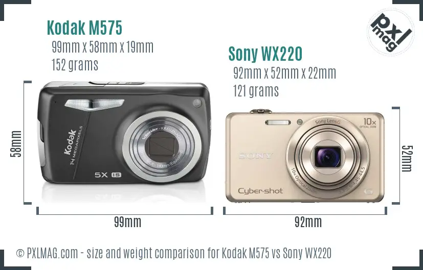 Kodak M575 vs Sony WX220 size comparison
