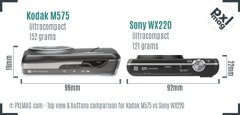 Kodak M575 vs Sony WX220 top view buttons comparison