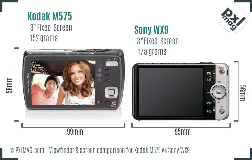 Kodak M575 vs Sony WX9 Screen and Viewfinder comparison