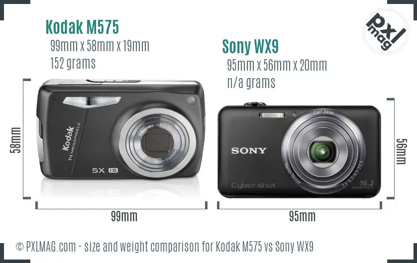 Kodak M575 vs Sony WX9 size comparison