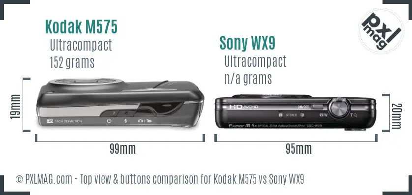 Kodak M575 vs Sony WX9 top view buttons comparison