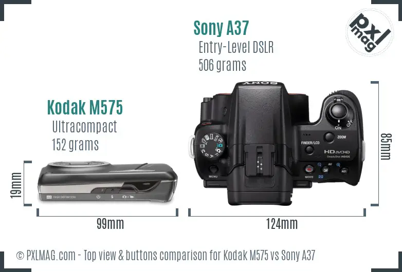 Kodak M575 vs Sony A37 top view buttons comparison