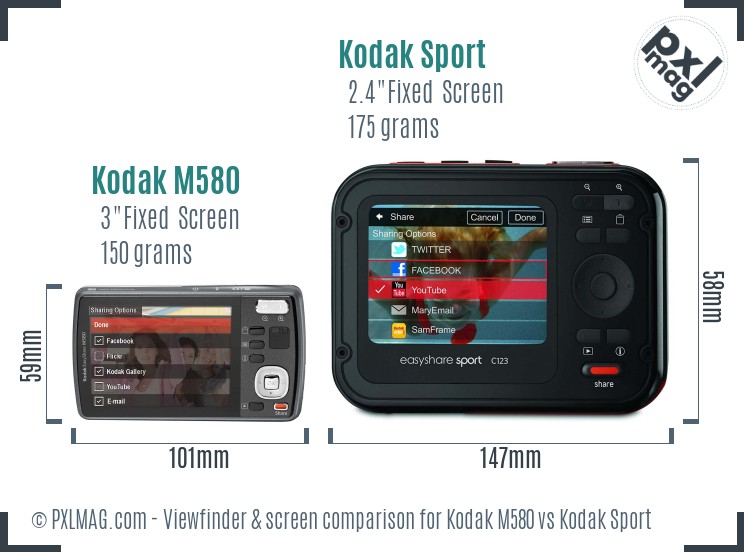 Kodak M580 vs Kodak Sport Screen and Viewfinder comparison