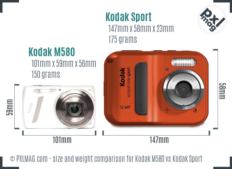 Kodak M580 vs Kodak Sport size comparison