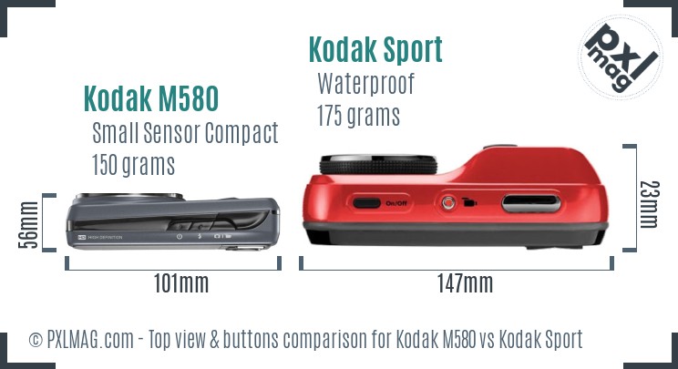 Kodak M580 vs Kodak Sport top view buttons comparison