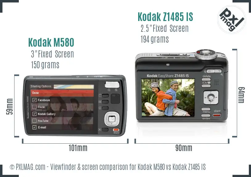 Kodak M580 vs Kodak Z1485 IS Screen and Viewfinder comparison