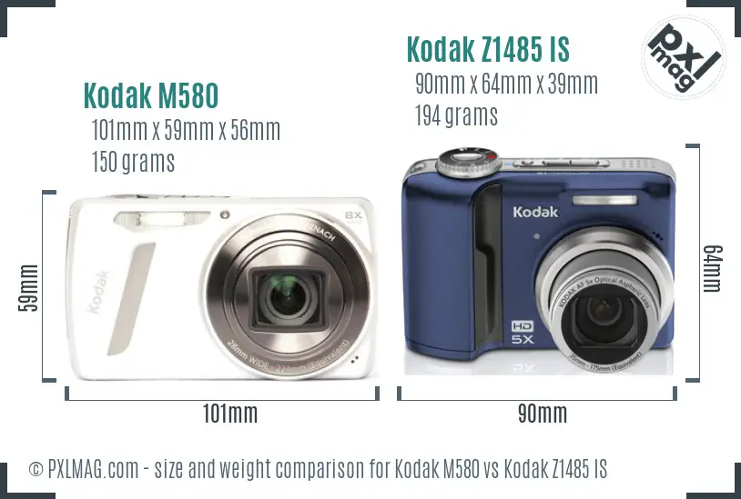 Kodak M580 vs Kodak Z1485 IS size comparison