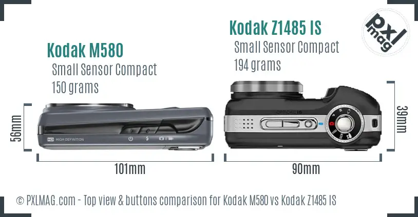 Kodak M580 vs Kodak Z1485 IS top view buttons comparison