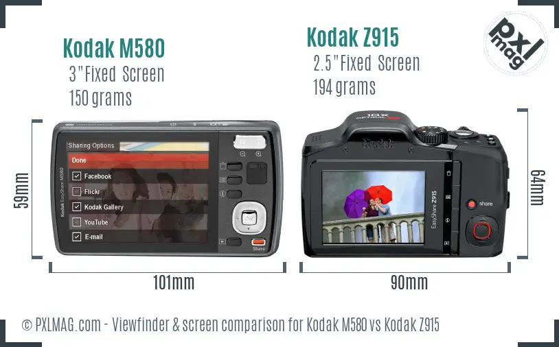 Kodak M580 vs Kodak Z915 Screen and Viewfinder comparison