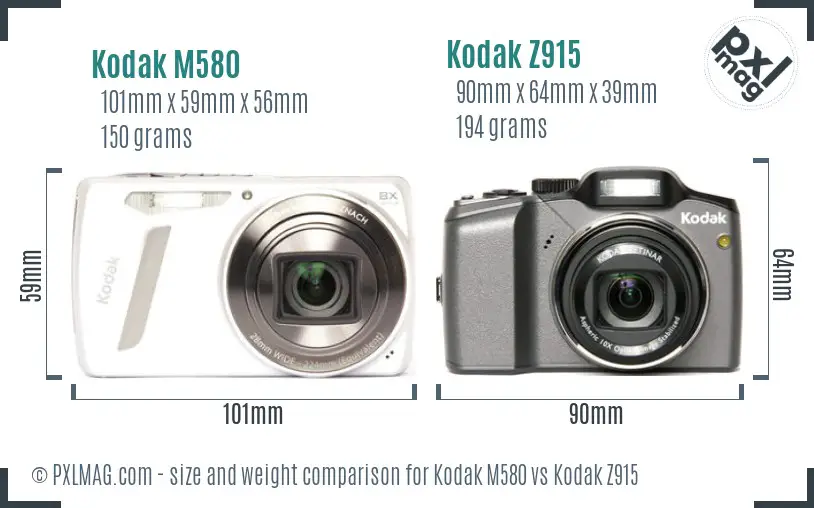 Kodak M580 vs Kodak Z915 size comparison