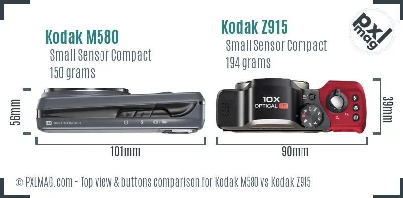 Kodak M580 vs Kodak Z915 top view buttons comparison