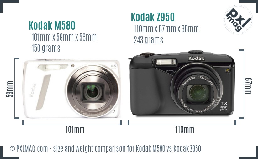 Kodak M580 vs Kodak Z950 size comparison