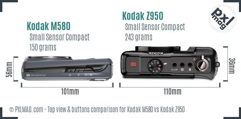 Kodak M580 vs Kodak Z950 top view buttons comparison