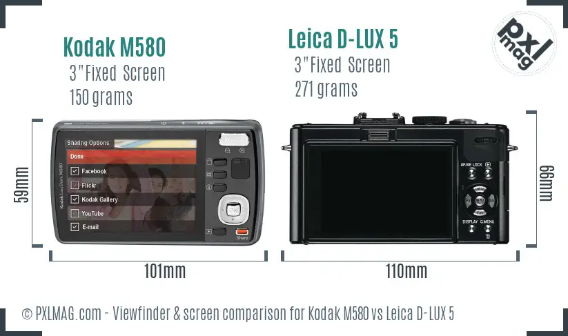 Kodak M580 vs Leica D-LUX 5 Screen and Viewfinder comparison