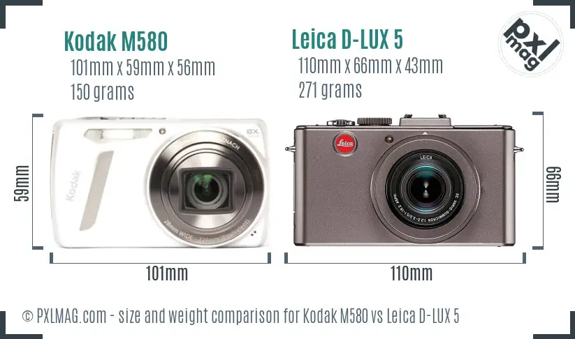 Kodak M580 vs Leica D-LUX 5 size comparison