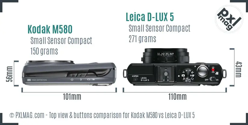 Kodak M580 vs Leica D-LUX 5 top view buttons comparison