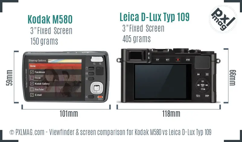 Kodak M580 vs Leica D-Lux Typ 109 Screen and Viewfinder comparison