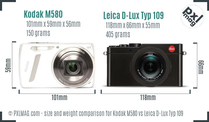 Kodak M580 vs Leica D-Lux Typ 109 size comparison