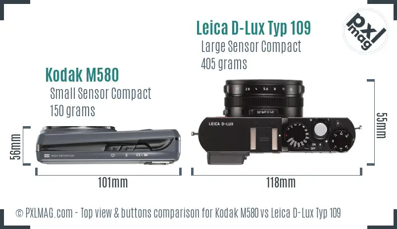 Kodak M580 vs Leica D-Lux Typ 109 top view buttons comparison