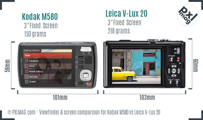 Kodak M580 vs Leica V-Lux 20 Screen and Viewfinder comparison