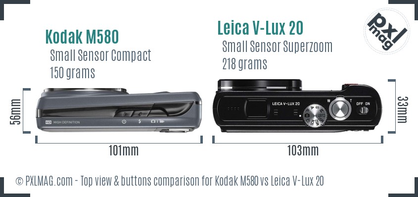 Kodak M580 vs Leica V-Lux 20 top view buttons comparison