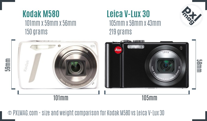 Kodak M580 vs Leica V-Lux 30 size comparison Kodak M580 vs Leica V-Lux 30 size comparison
