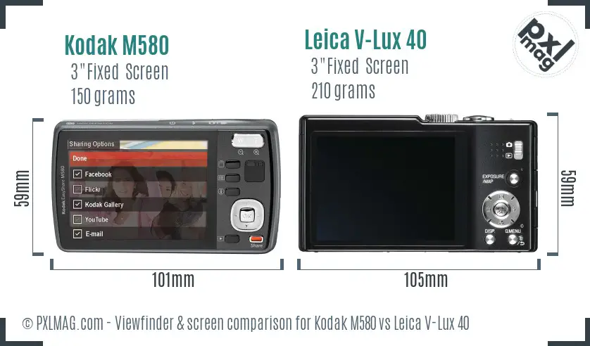 Kodak M580 vs Leica V-Lux 40 Screen and Viewfinder comparison