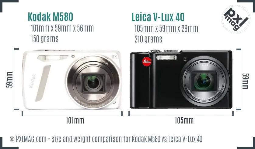 Kodak M580 vs Leica V-Lux 40 size comparison