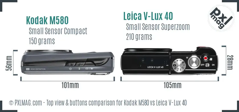 Kodak M580 vs Leica V-Lux 40 top view buttons comparison