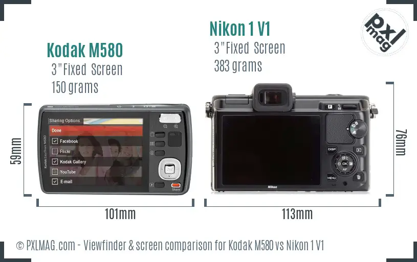 Kodak M580 vs Nikon 1 V1 Screen and Viewfinder comparison