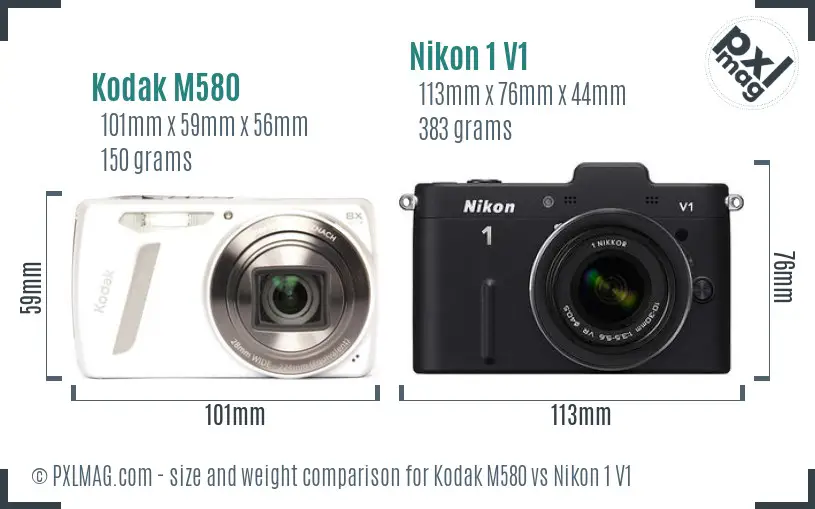 Kodak M580 vs Nikon 1 V1 size comparison