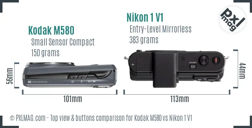 Kodak M580 vs Nikon 1 V1 top view buttons comparison