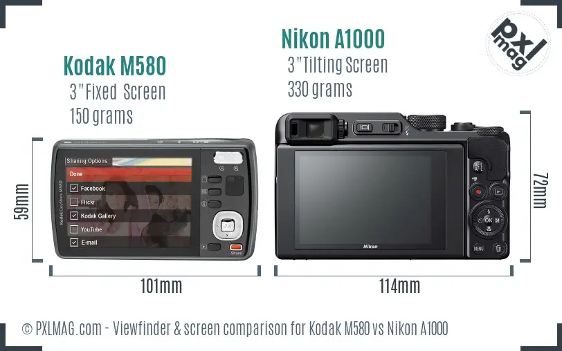 Kodak M580 vs Nikon A1000 Screen and Viewfinder comparison