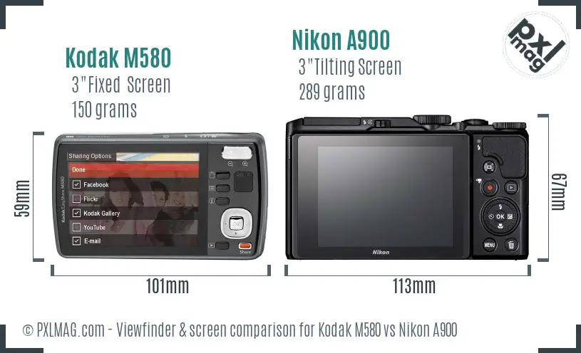 Kodak M580 vs Nikon A900 Screen and Viewfinder comparison