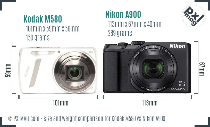 Kodak M580 vs Nikon A900 size comparison
