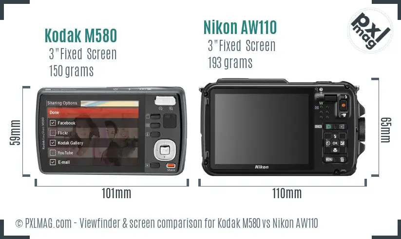 Kodak M580 vs Nikon AW110 Screen and Viewfinder comparison