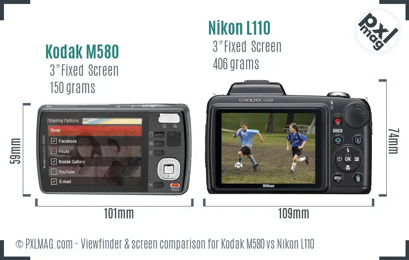 Kodak M580 vs Nikon L110 Screen and Viewfinder comparison