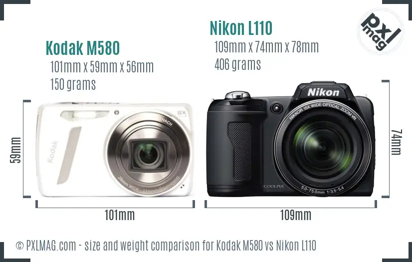 Kodak M580 vs Nikon L110 size comparison