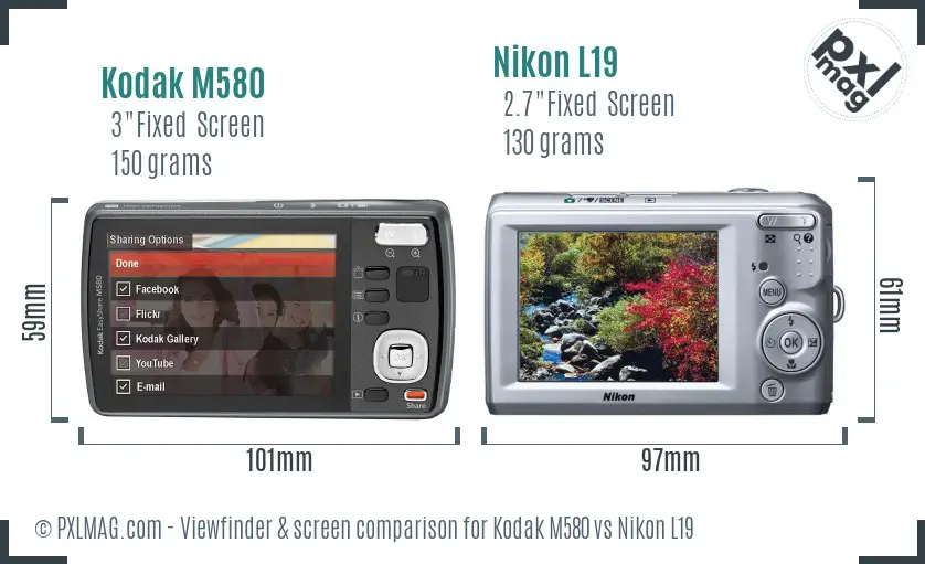 Kodak M580 vs Nikon L19 Screen and Viewfinder comparison