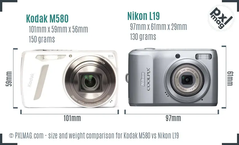 Kodak M580 vs Nikon L19 size comparison