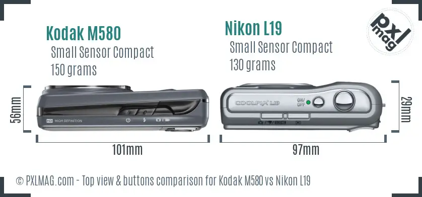 Kodak M580 vs Nikon L19 top view buttons comparison