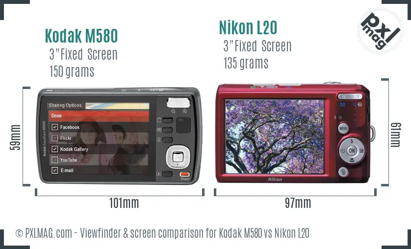 Kodak M580 vs Nikon L20 Screen and Viewfinder comparison