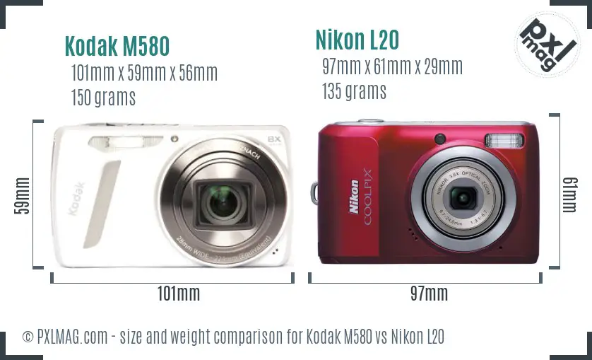 Kodak M580 vs Nikon L20 size comparison